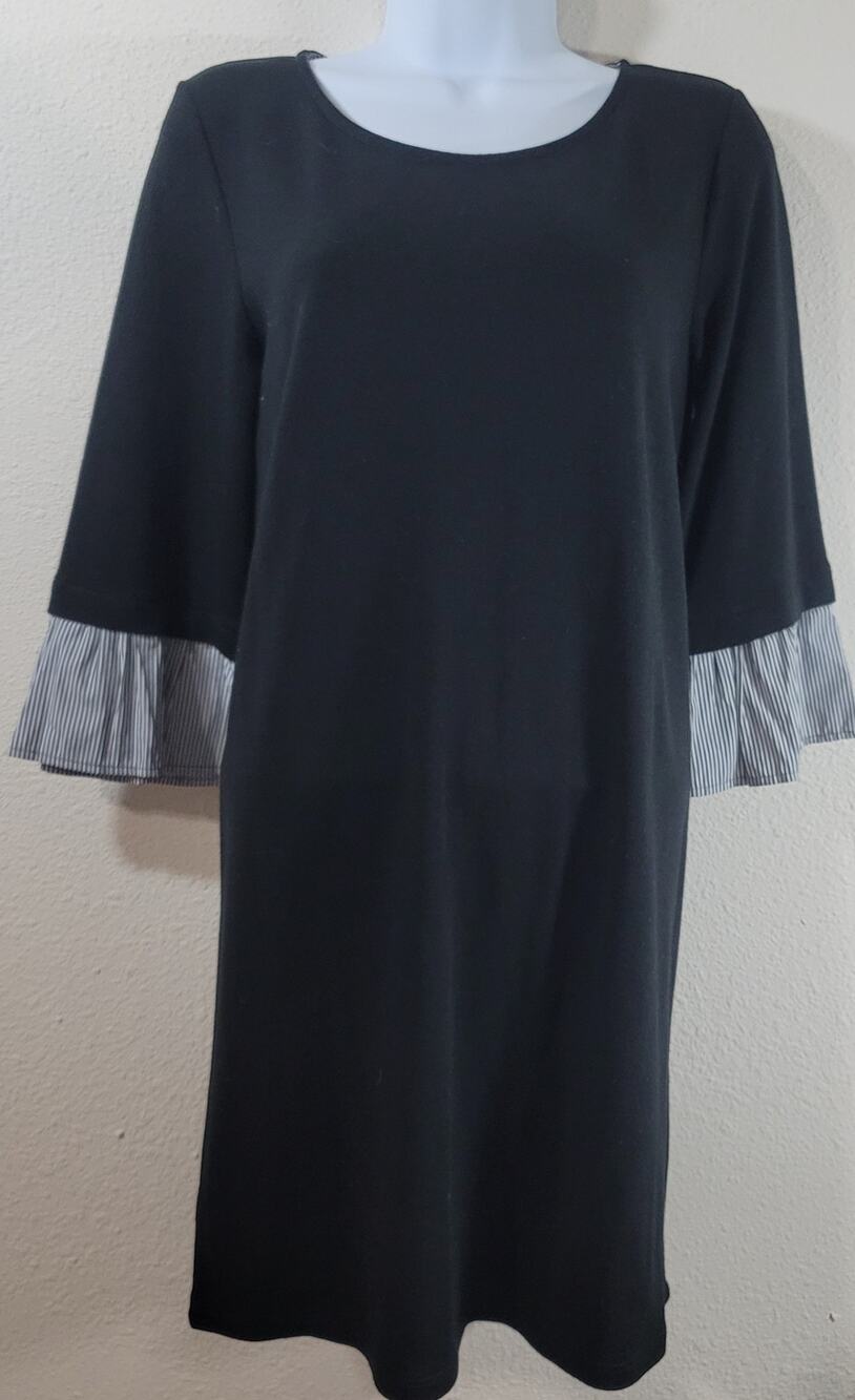 Pleione Black 3/4 Ruffled Sleeves A Line Mini Dress Small Lightweight Soft Flowy